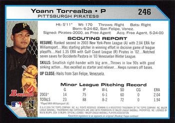2004 Bowman - 1st Edition #246 Yoann Torrealba Back