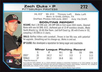 2004 Bowman - 1st Edition #272 Zach Duke Back