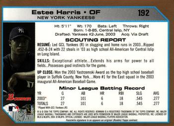 2004 Bowman - Gold #192 Estee Harris Back