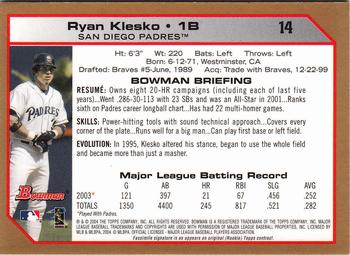 2004 Bowman - Gold #14 Ryan Klesko Back