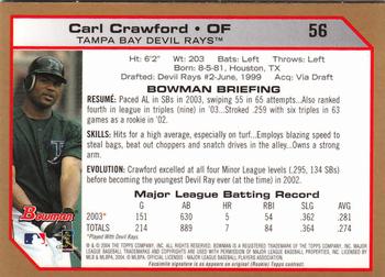 2004 Bowman - Gold #56 Carl Crawford Back