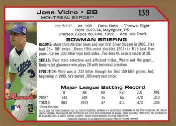 2004 Bowman - Gold #139 Jose Vidro Back