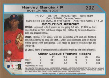 2004 Bowman - Gold #232 Harvey Garcia Back