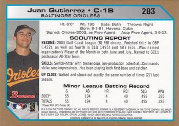 2004 Bowman - Gold #283 Juan Gutierrez Back