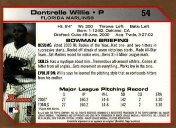 2004 Bowman - Gold #54 Dontrelle Willis Back