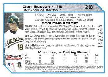 2004 Bowman - Uncirculated Silver #218 Don Sutton Back