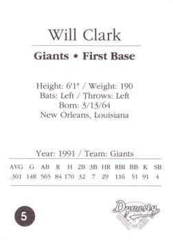 1992 Dynasty #5 Will Clark Back