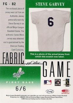 2001 Leaf Certified Materials - Fabric of the Game Jersey Number #FG-82 Steve Garvey Back