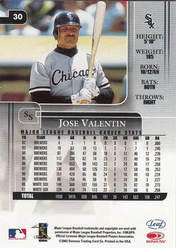 2002 Leaf Rookies & Stars #30 Jose Valentin Back
