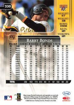 2002 Leaf Rookies & Stars #230 Barry Bonds Back