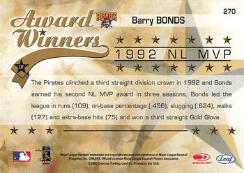 2002 Leaf Rookies & Stars #270 Barry Bonds Back