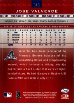 2002 Leaf Rookies & Stars #313 Jose Valverde Back