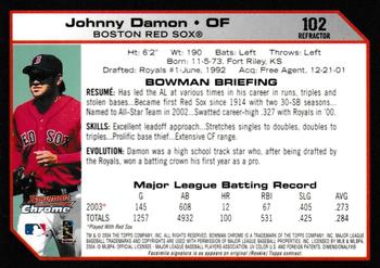 2004 Bowman Chrome - Refractors #102 Johnny Damon Back