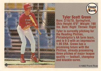1992 Front Row Tyler Green #6 Tyler Green Back