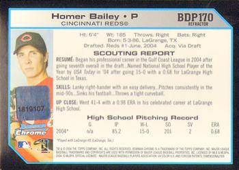 2004 Bowman Draft Picks & Prospects - Chrome Refractors #BDP170 Homer Bailey Back