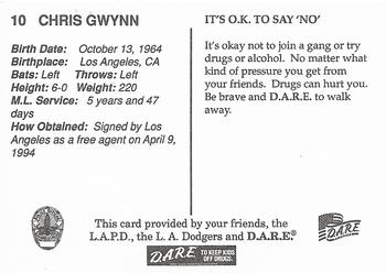 1994 Los Angeles Dodgers Police #NNO Chris Gwynn Back
