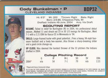 2004 Bowman Draft Picks & Prospects - Gold #BDP32 Cody Bunkelman Back