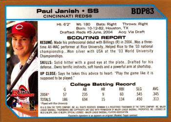 2004 Bowman Draft Picks & Prospects - Gold #BDP83 Paul Janish Back