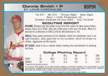 2004 Bowman Draft Picks & Prospects - Gold #BDP94 Donnie Smith Back