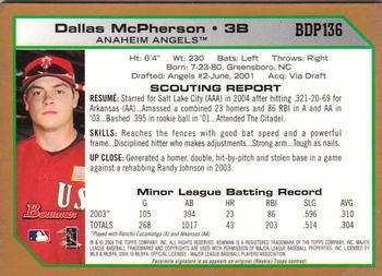 2004 Bowman Draft Picks & Prospects - Gold #BDP136 Dallas McPherson Back