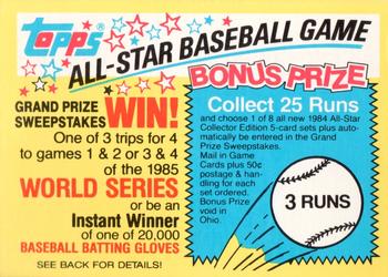 1984 Topps - All-Star Baseball Game Sweepstakes #NNO 3 Runs Front