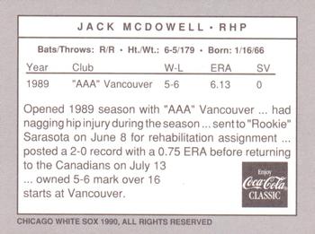 1990 Coca-Cola Chicago White Sox #NNO Jack McDowell Back