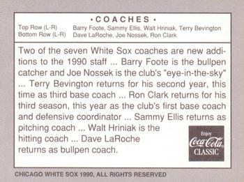 1990 Coca-Cola Chicago White Sox #NNO Coaches (Barry Foote / Sammy Ellis / Walt Hriniak / Terry Bevington / Dave LaRoche / Joe Nossek / Ron Clark) Back