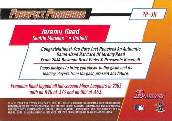 2004 Bowman Draft Picks & Prospects - Prospect Premiums Relics #PP-JR Jeremy Reed Back