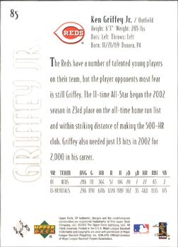 2002 SP Authentic #85 Ken Griffey Jr. Back
