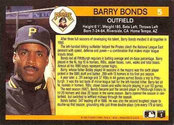 1991 Fleer - '91 Fleer All-Star Team #5 Barry Bonds Back