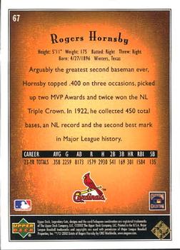 2002 SP Legendary Cuts #67 Rogers Hornsby Back