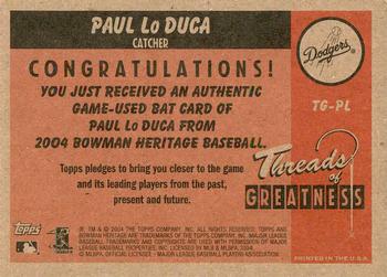 2004 Bowman Heritage - Threads of Greatness #TG-PL Paul Lo Duca Back
