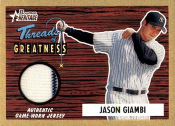 2004 Bowman Heritage - Threads of Greatness Gold #TG-JG2 Jason Giambi Front
