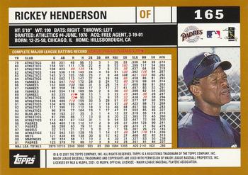 2002 Topps #165 Rickey Henderson Back