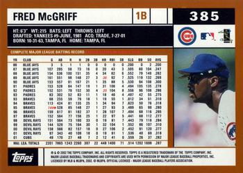 2002 Topps #385 Fred McGriff Back