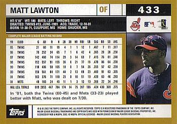 2002 Topps #433 Matt Lawton Back