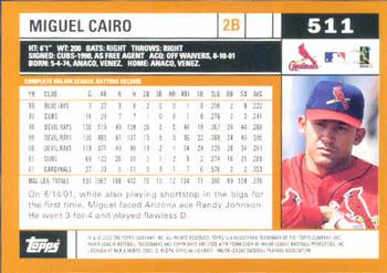 2002 Topps #511 Miguel Cairo Back