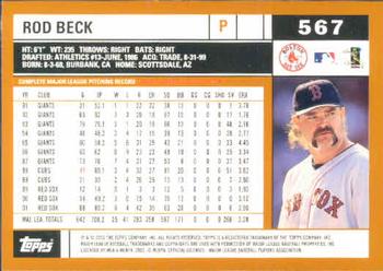2002 Topps #567 Rod Beck Back
