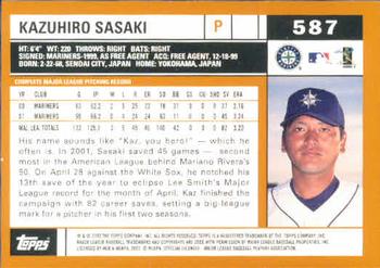 2002 Topps #587 Kazuhiro Sasaki Back