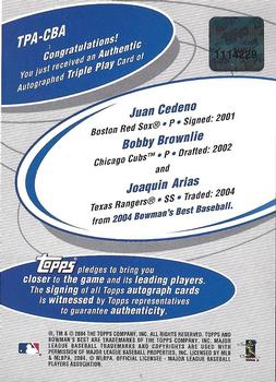2004 Bowman's Best - Triple Play Autographs #TPA-CBA Juan Cedeno / Bobby Brownlie / Joaquin Arias Back