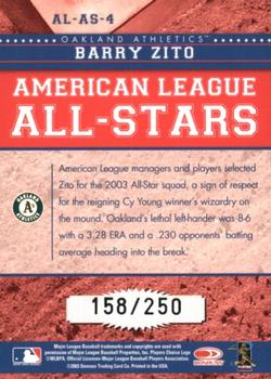 2004 Donruss - All-Stars American League Black #AL-AS-4 Barry Zito Back