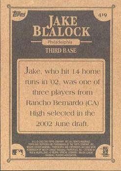 2002 Topps 206 #419 Jake Blalock Back