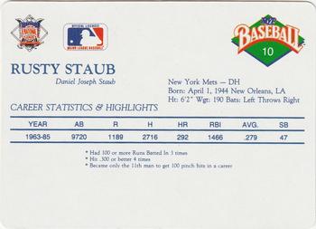 1990 MVP Baseball All-Star Card Game #10 Rusty Staub Back