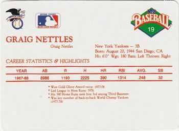1990 MVP Baseball All-Star Card Game #19 Graig Nettles Back