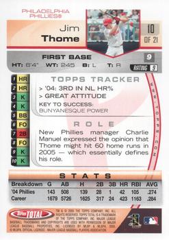 2005 Topps Total Philadelphia Phillies Alumni Night SGA #10 Jim Thome Back