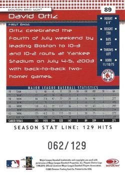 2004 Donruss - Stat Line Season #89 David Ortiz Back