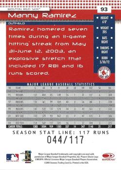 2004 Donruss - Stat Line Season #93 Manny Ramirez Back