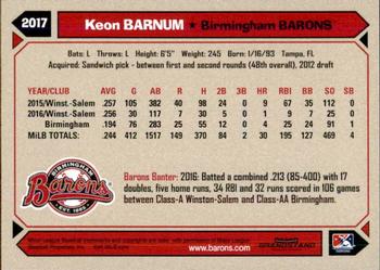 2017 Grandstand Birmingham Barons #NNO Keon Barnum Back