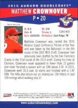 2015 Choice Auburn Doubledays #03 Matthew Crownover Back