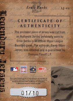 2004 Donruss Classics - Legendary Jerseys Material #LJ-22 Ernie Banks Back